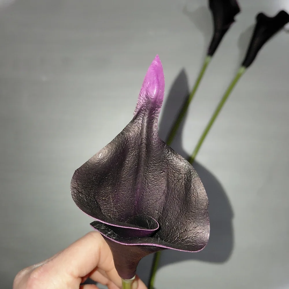 Bundle Of 3 Real Touch Faux Calla Lily Stem –Dark Purple 20.9″ Amoria Bloom